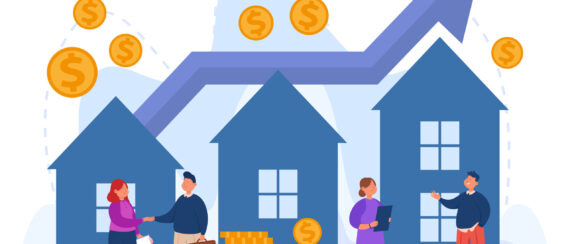Real estate deals between agent and client shaking hands Real estate deals between agent and client shaking hands. People buying and building houses during market growth flat vector illustration. Investment in construction, rent, property concept